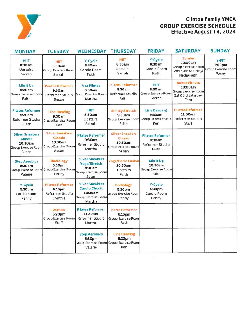 Clinton Group Exercise schedule