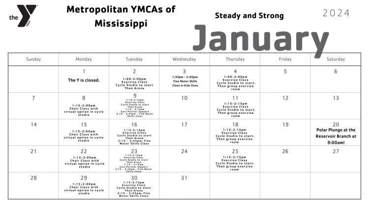Steady and Strong Revised January Calendar